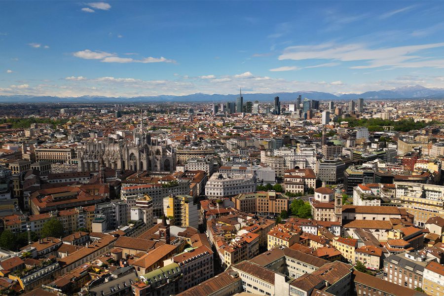 milan italy city skyline aerial view