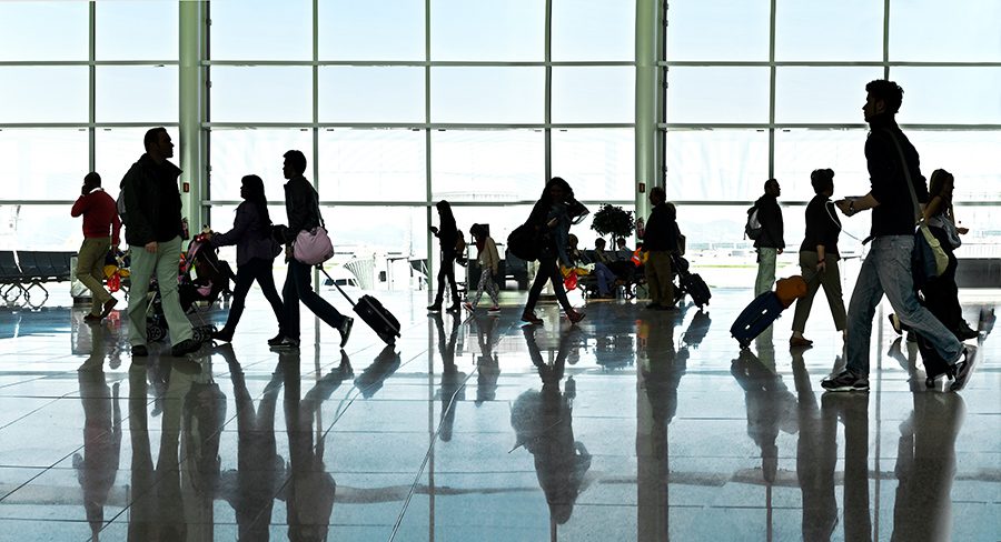 A large group of arriving passengers airport